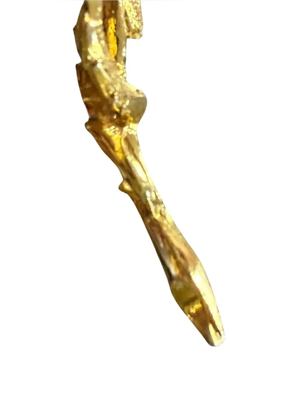 Vintage Gold Tone Long Stem Rose Brooch Pin With White Rhinestone Detail